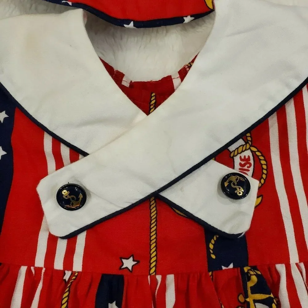 Polly Flinders sailor Dress Sz 18 Months Hat Red Anchor‎ Stars Patriotic